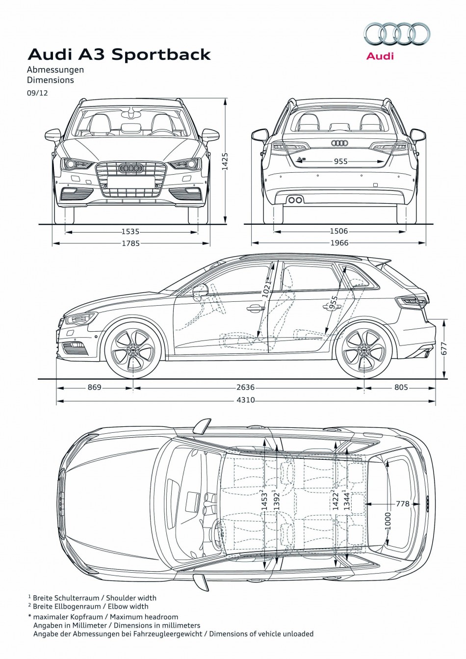 Audi A3 Sportback/Abmessungen