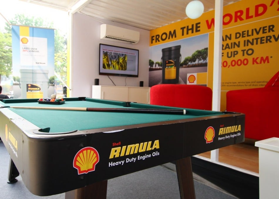 Truckers can relax with a game of pool and win prizes at the Shell Rimula Hardworking Truck
