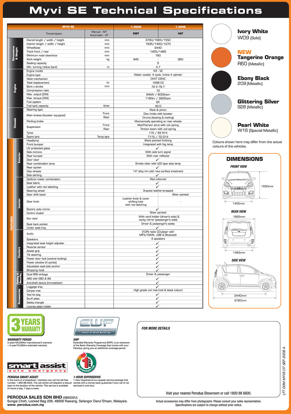 2008 Perodua Myvi SE - full details and prices