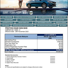 2024 Proton S70 Malaysia price list-1.5T Flagship X