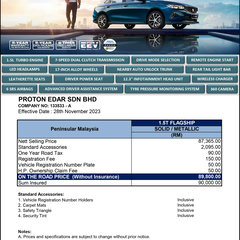 2024 Proton S70 Malaysia price list-1.5T Flagship