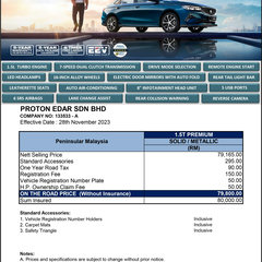 2024 Proton S70 Malaysia price list-1.5T Premium