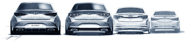 小改款 Hyundai Sonata 草稿图，更多棱角更前卫动感。