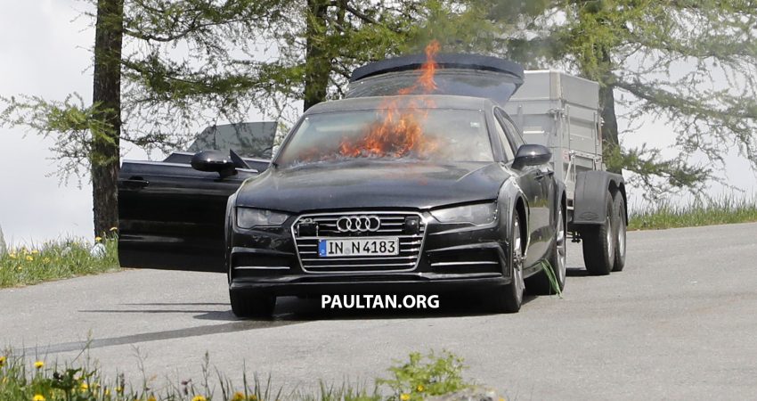 全新 Audi A7 测试途中突然起火，20分钟被烧只剩车架。 31974