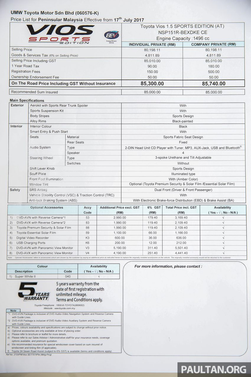 新车图集: Toyota Vios Sport Edition, 外表张扬, 更运动化! 38311