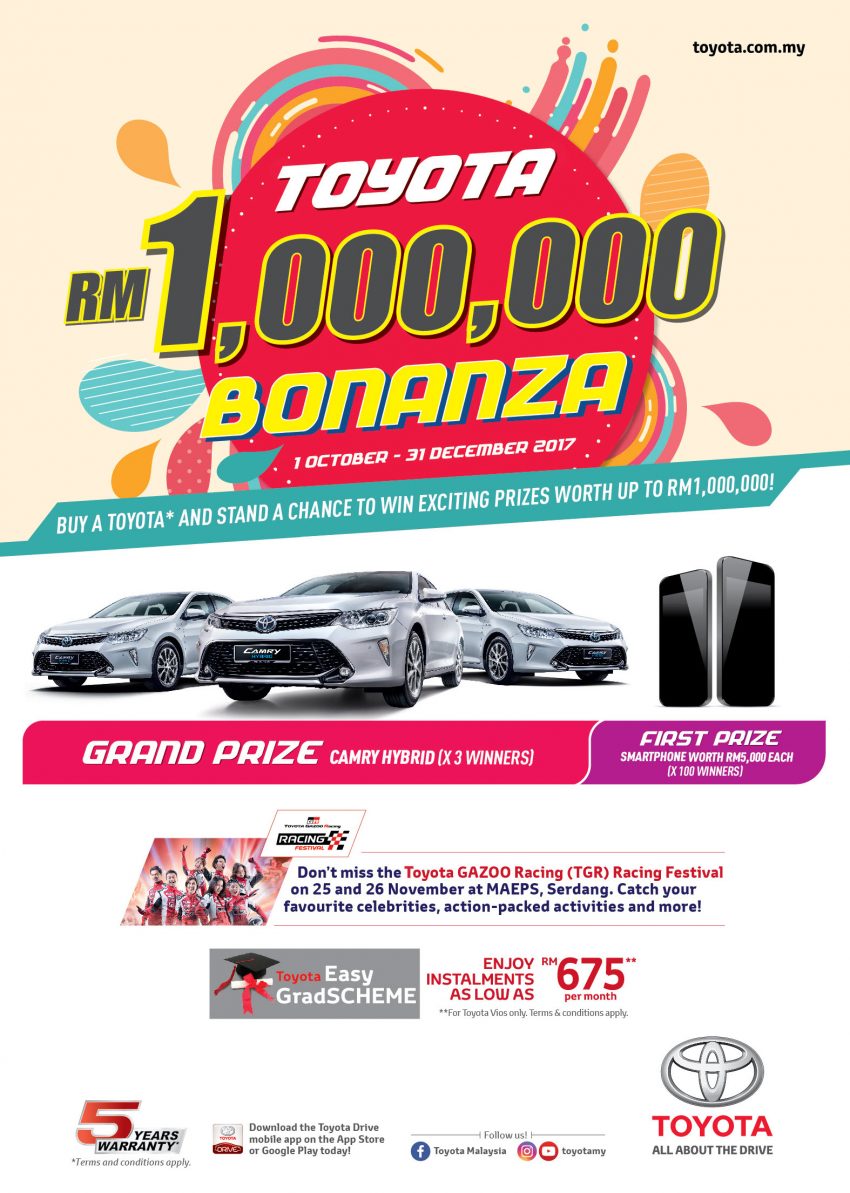 Toyota RM1,000,000 Bonanza 促销活动，买车即有机会赢取总价值高达100万令吉的奖品，包括 Camry 2.5 Hybrid！ 44247