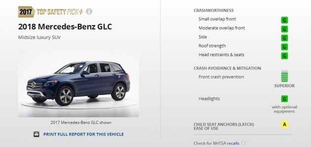 2018 Mercedes-Benz GLC 获得 IIHS 进阶安全首选评价！