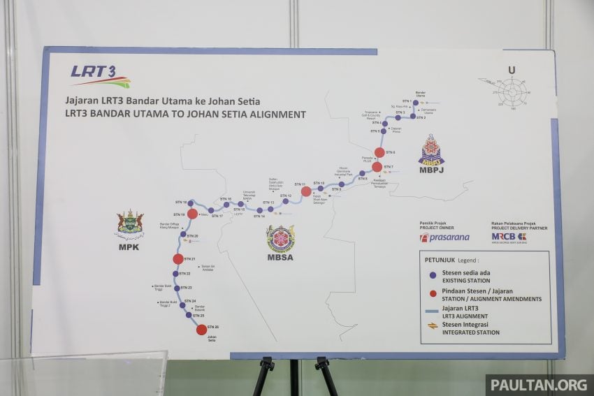 Prasarana 对外发布 LRT 3 完整路线图，全长37公里、26个站，连接雪州 Bandar Utama 至巴生的 Johan Setia。 45031