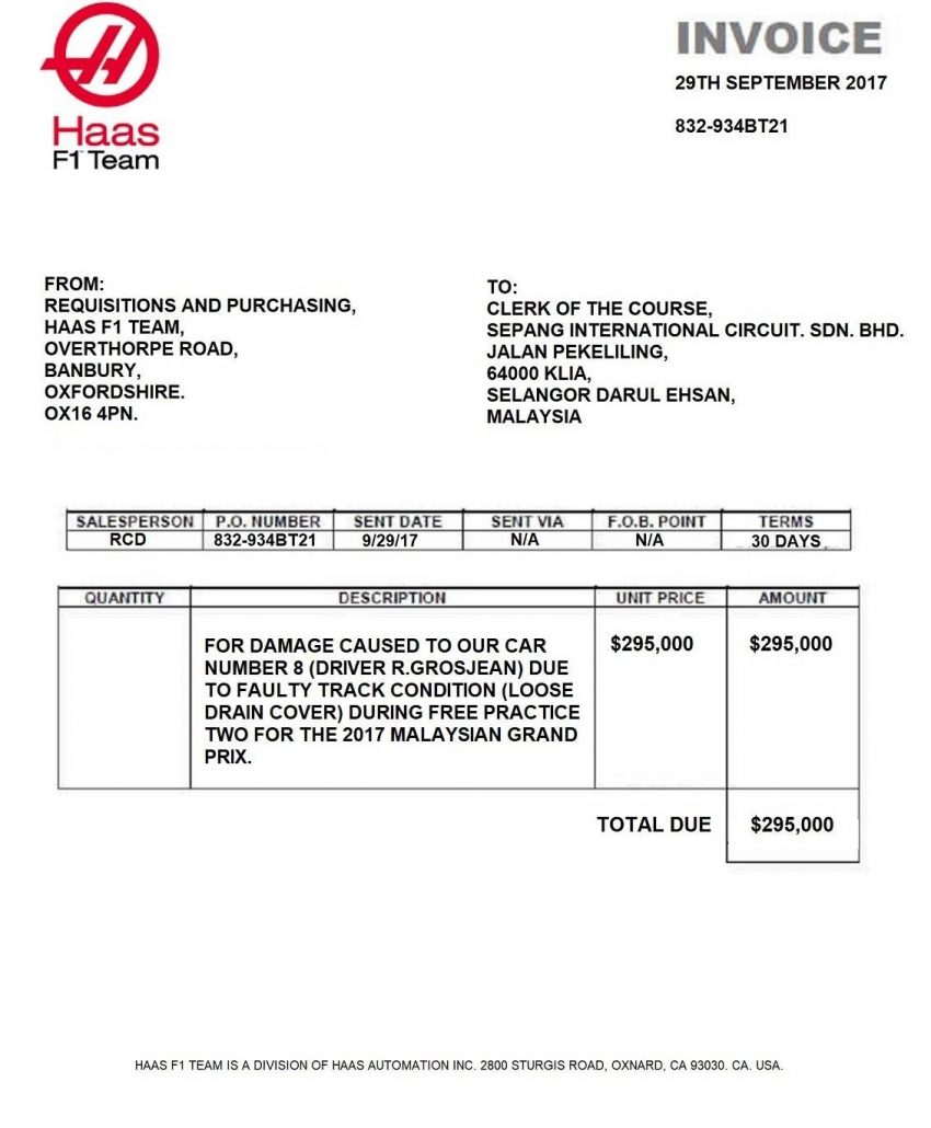 排水沟盖惹祸，Haas F1 车队向雪邦赛车场索偿320万。 44661