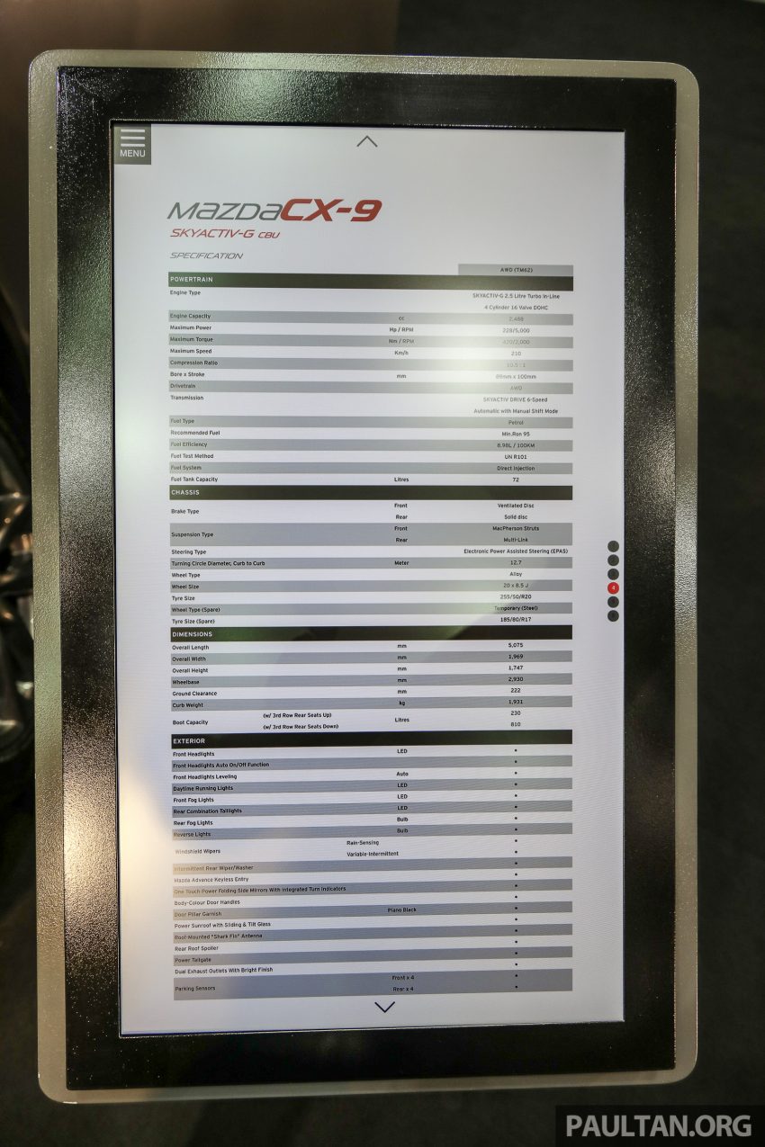 Mazda CX-9 本地规格正式确认，下周三本地正式上市。 48119