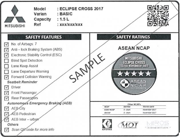 防止误导消费者，ASEAN NCAP 推介新车安全测试标签