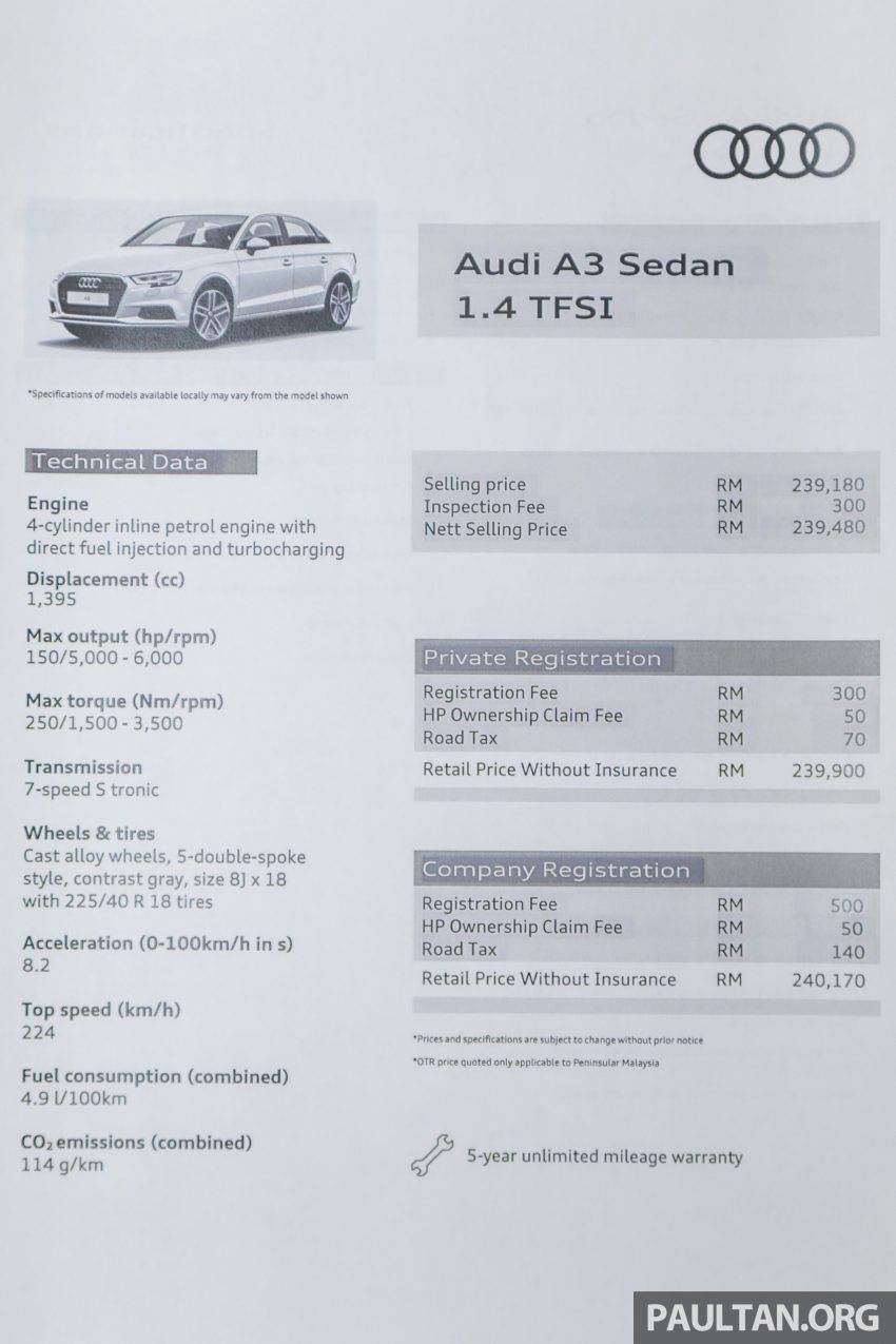 Audi A3 Sedan 1.4 TFSI 小改款现身大马，售价24万令吉 91524