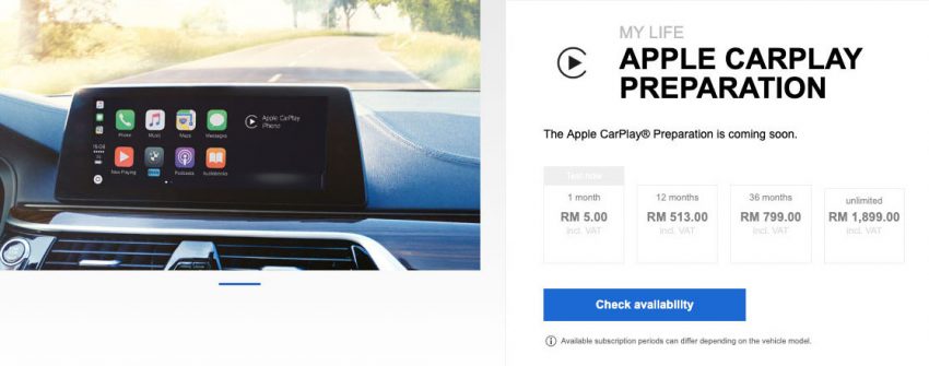 BMW Malaysia 收费为用户激活开通 Apple CarPlay 手机连接功能，一年513令吉、三年799令吉、永久性1,899令吉 102153
