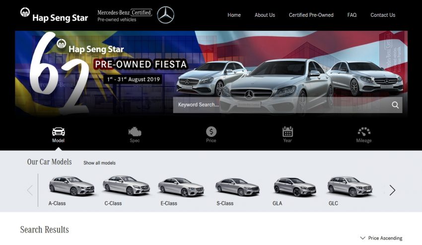 Hap Seng Star 官方认证二手 Mercedes-Benz 网站发布，轻易比较各款二手宾士价格、里程和年份，可预约试驾 102926