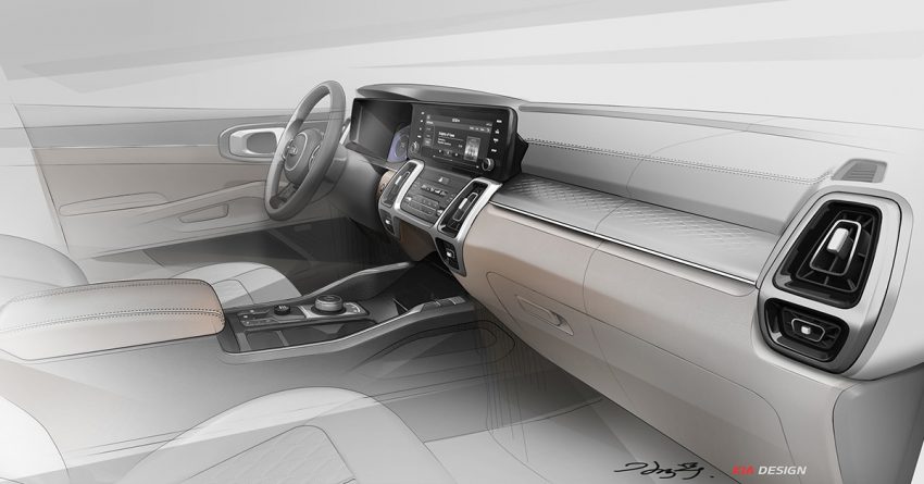 官方设计草图释出，全新 2021 Kia Sorento 内装造型曝光 115979
