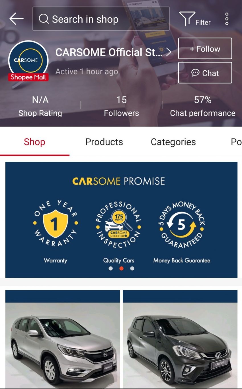Carsome 在 Shopee 开设官方网店, 销售官方认证二手车 136069