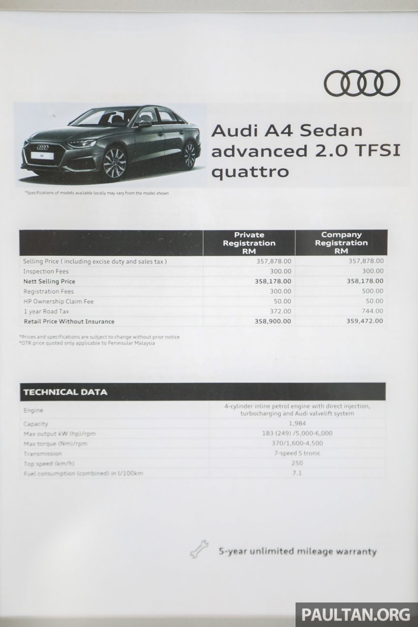 2022 Audi A4 2.0 TFSI quattro 小改款抵马！售价RM359k 170200