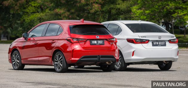 新车对比图集: Honda City 1.5 V vs City Hatchback 1.5 RS e:HEV, 传统四门对比五门掀背, Hybrid对比传统引擎