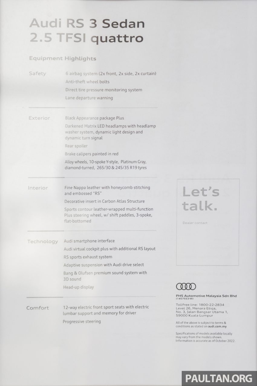 Audi RS3 Sedan 新车实拍！搭载2.5L涡轮增压引擎，400 PS马力，500Nm扭矩，3.8秒破百！售价RM650k-RM750k 197799