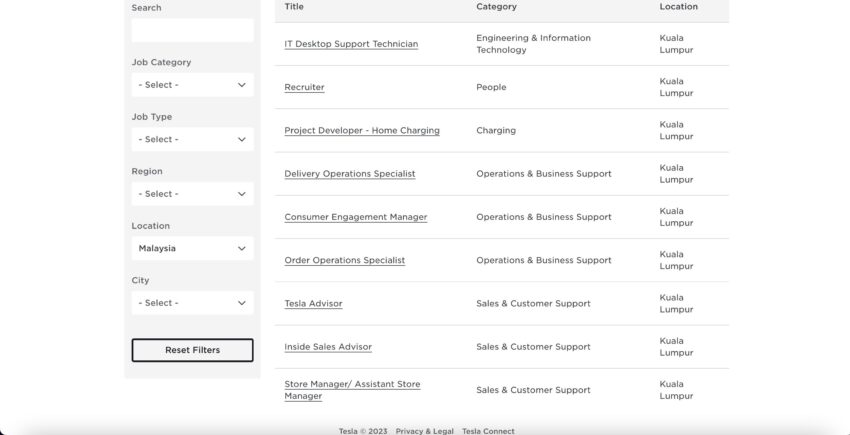 Tesla 官网公开招聘, 寻找本地客服, 技术与售后等职位人员 215789