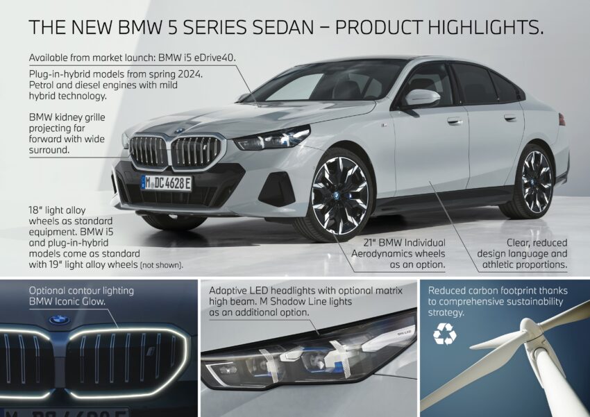 2024 G60/G60E BMW 5 系列大改款全球首发, 包含 i5 纯电动版本, 全新外观与内装设计, 车身尺码更大, iDrive 8.5系统 220523