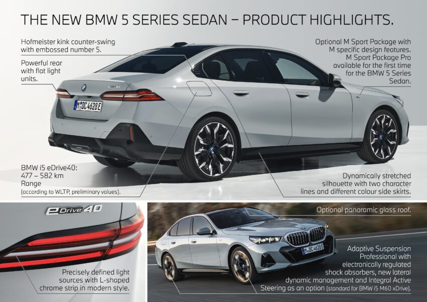 2024 G60/G60E BMW 5 系列大改款全球首发, 包含 i5 纯电动版本, 全新外观与内装设计, 车身尺码更大, iDrive 8.5系统 220524