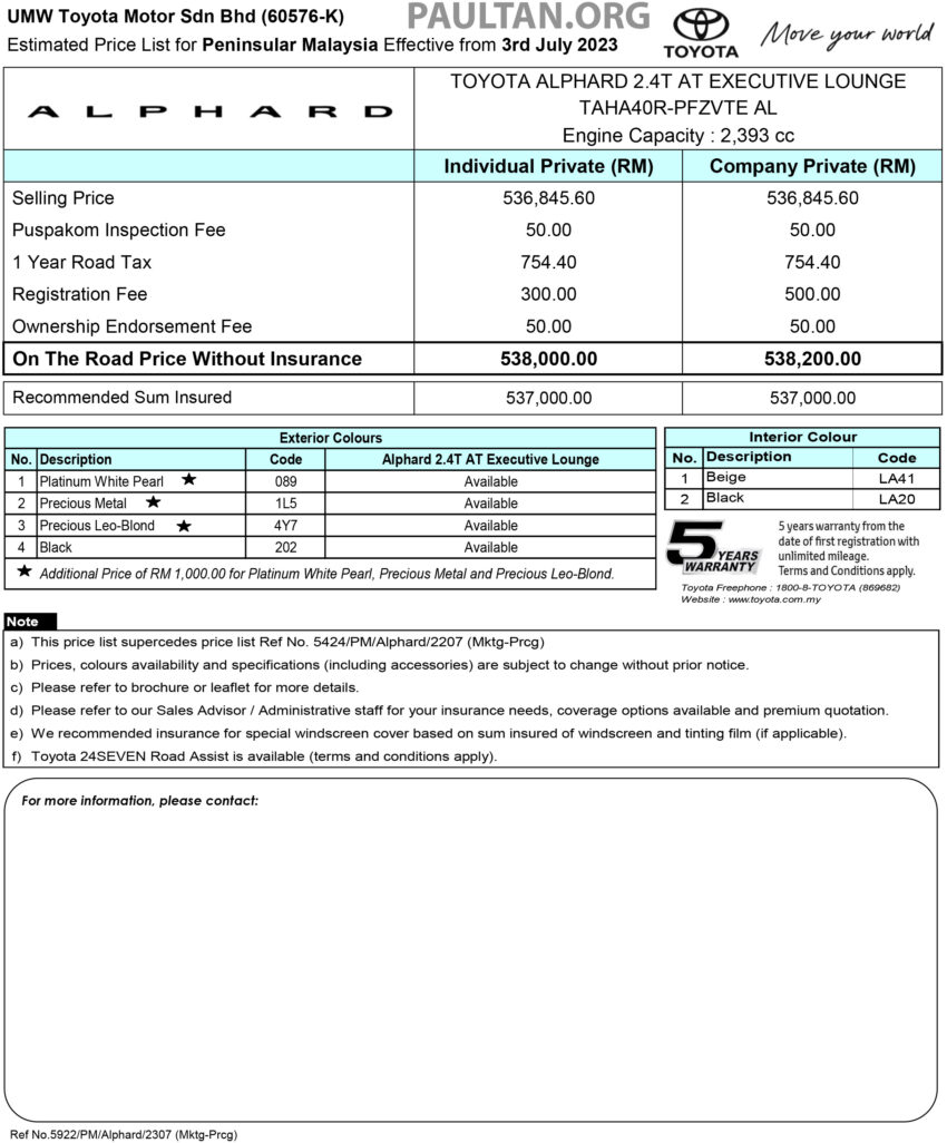 全新 Toyota Alphard 与 Vellfire 大改款官宣即将来马并开始接受新车预订, Alphard 要价53.8万, Vellfire 要价43.8万 225692