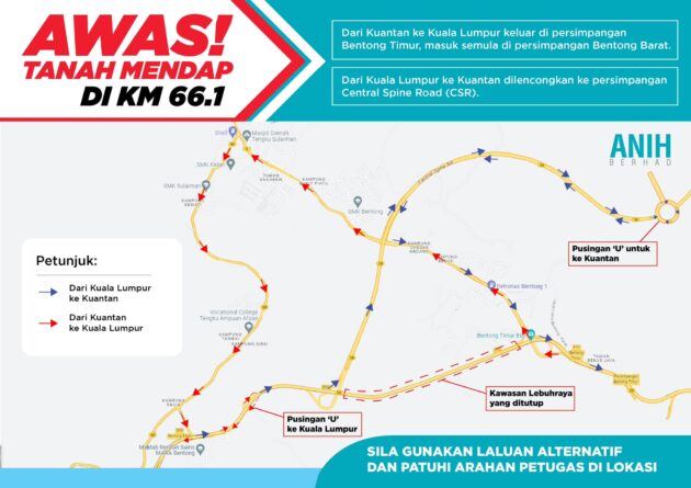 KL-Karak 大道文冬路段地陷紧急关闭, 驾驶者需暂时绕道