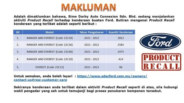 JPJ 发布统一召回资讯, Mercedes-Benz, Kia 与 Ford 都有