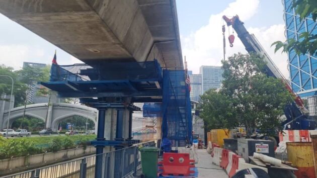 LRT Ampang 干线靠近 Bandaraya 车站的轨道与桥梁修复工作已晋入第二期, 预计明年2月尾可正式恢复全面正常通车