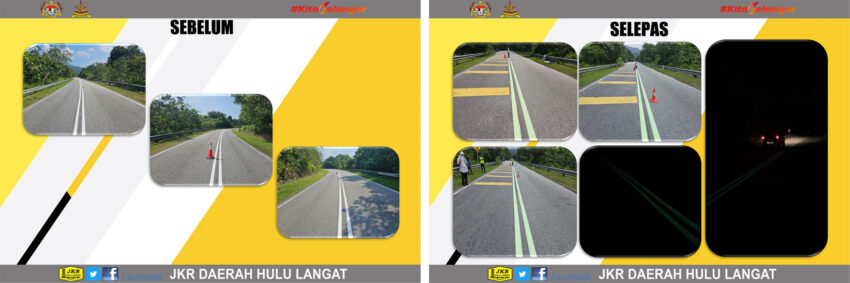 工程部在Hulu Langat道路试用夜光涂料, 晚上可自行发光 240053