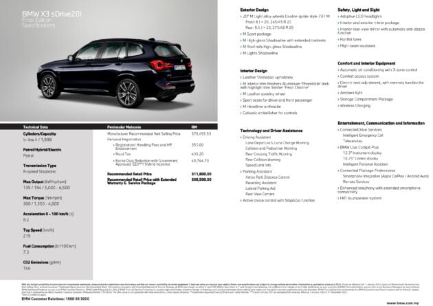 2024 BMW X3 Final Edition 本地发布, 分 sDrive20i 与 xDrive30e 两个版本, 小幅涨价但配备更完整, 售价31.2万起