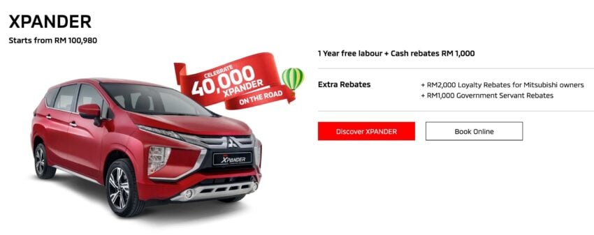 本月订购全新 Mitsubishi Xpander, 可获1年原厂保养免工资优惠, 折扣最高RM4,000, 第4万名车主可获旅游配套礼券 266546