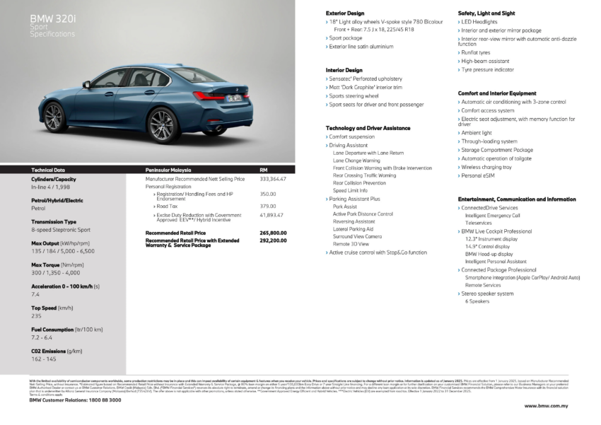 2025 BMW 320i Sport 小升级版官方价格出炉！搭载全速域 ACC 自适应巡航控制、内装小幅调整，售RM265,800起 300055