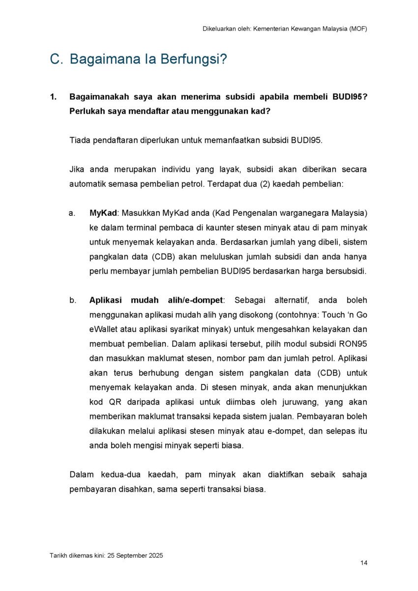 BUDI95汽油补贴: 官网列出详细的常见问题列表并逐一解答 309233