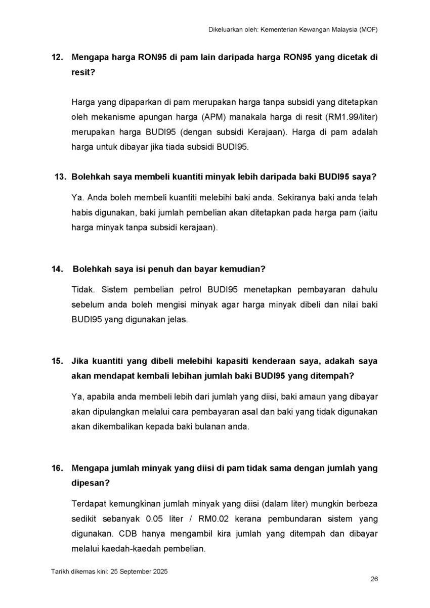 BUDI95汽油补贴: 官网列出详细的常见问题列表并逐一解答 309245