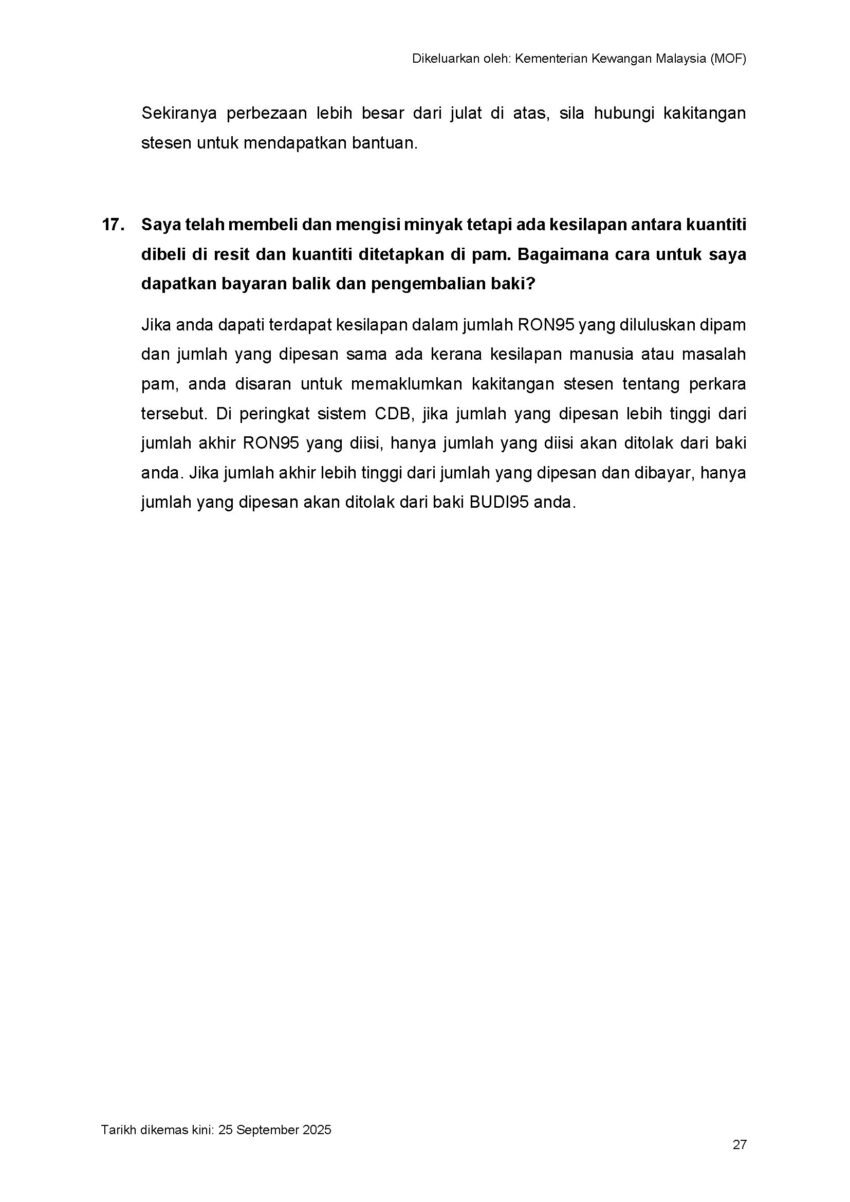 BUDI95汽油补贴: 官网列出详细的常见问题列表并逐一解答 309246