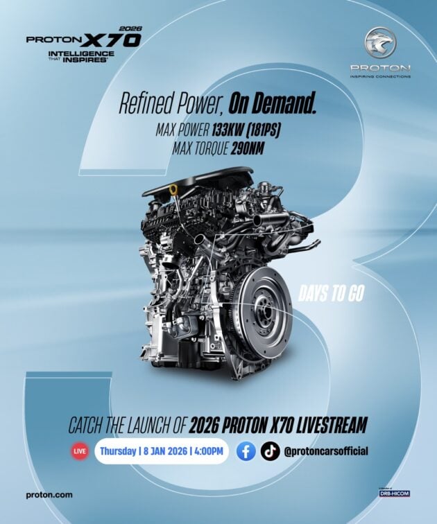 2026 Proton X70 MC3小改款预告上线, 确认本周四正式发布, 改搭1.5L i-GT四缸涡轮增压汽油引擎, 其余配备或不变