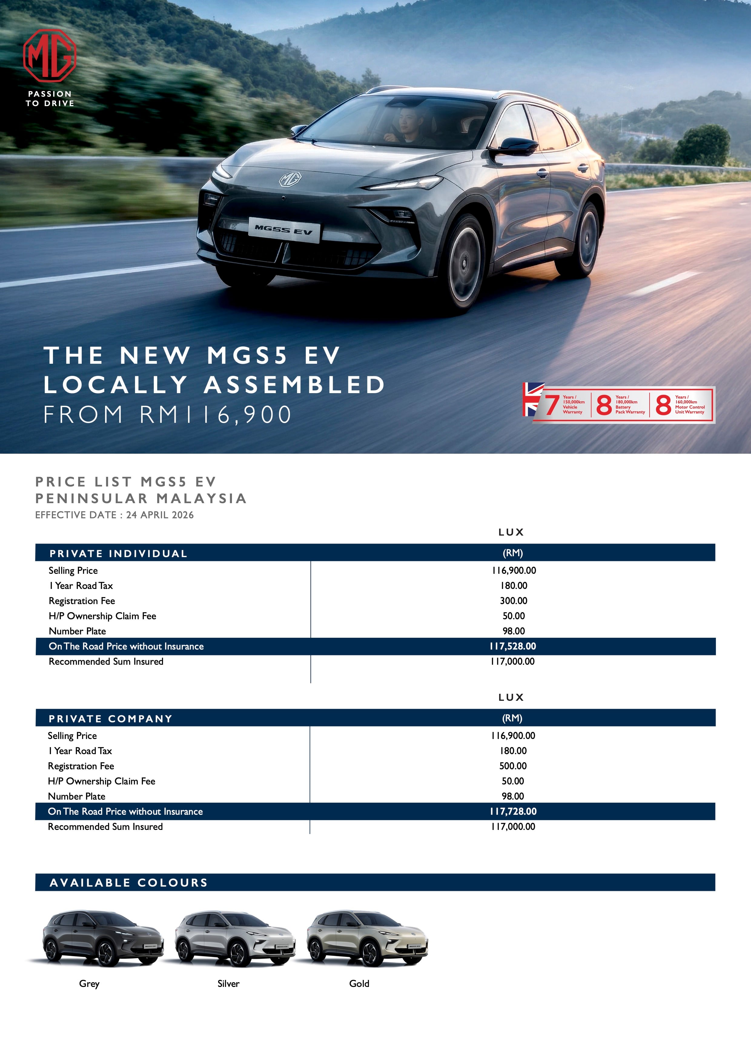 名爵 MG S5 EV CKD 正式在本地面市！售价RM117,528