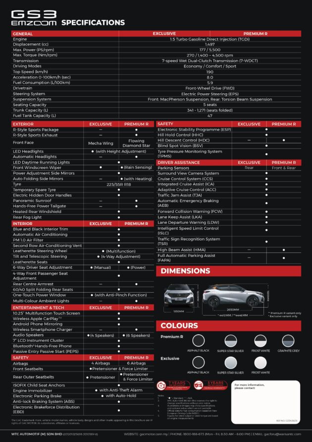 2026 GAC GS3 Emzoom 小升级版本地开售, 车头格栅设计小改, 新增全黑车身配色, 售价与配备不变, 11.7万令吉起