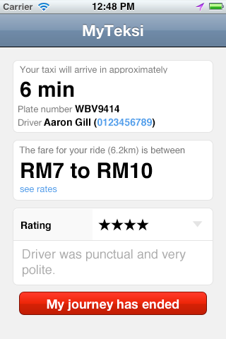 MyTeksi: book a taxi in Malaysia using an app