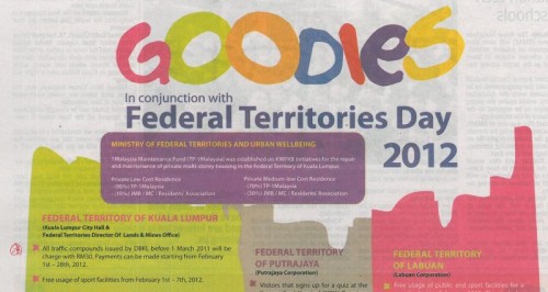Goodies list in conjuction with Federal Territories Day 2012