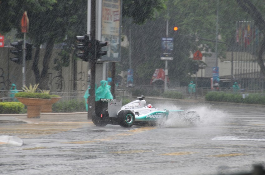 Jazeman Jaafar drives the Mercedes AMG Petronas W03 Formula 1 car around the streets of Kuala Lumpur 163011
