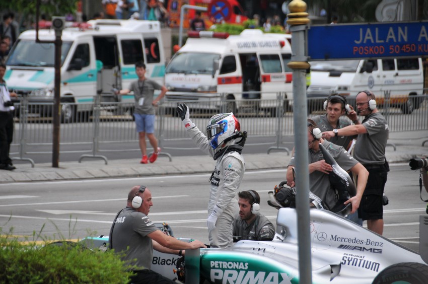 Jazeman Jaafar drives the Mercedes AMG Petronas W03 Formula 1 car around the streets of Kuala Lumpur 163030