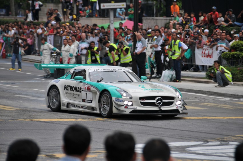 Jazeman Jaafar drives the Mercedes AMG Petronas W03 Formula 1 car around the streets of Kuala Lumpur 163032