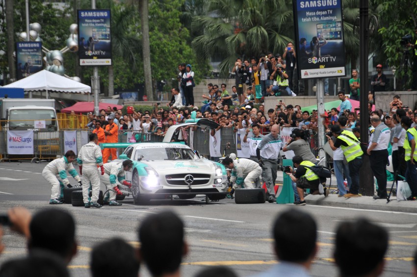 Jazeman Jaafar drives the Mercedes AMG Petronas W03 Formula 1 car around the streets of Kuala Lumpur 163033
