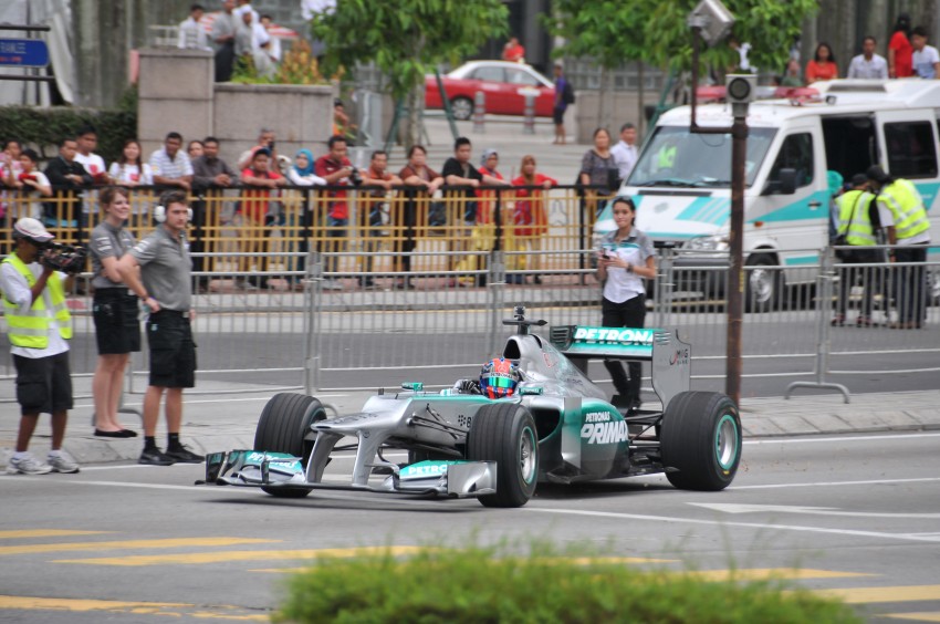 Jazeman Jaafar drives the Mercedes AMG Petronas W03 Formula 1 car around the streets of Kuala Lumpur 163036