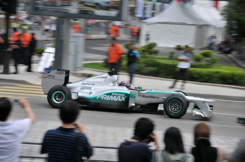 Jazeman Jaafar drives the Mercedes AMG Petronas W03 Formula 1 car around the streets of Kuala Lumpur 163039