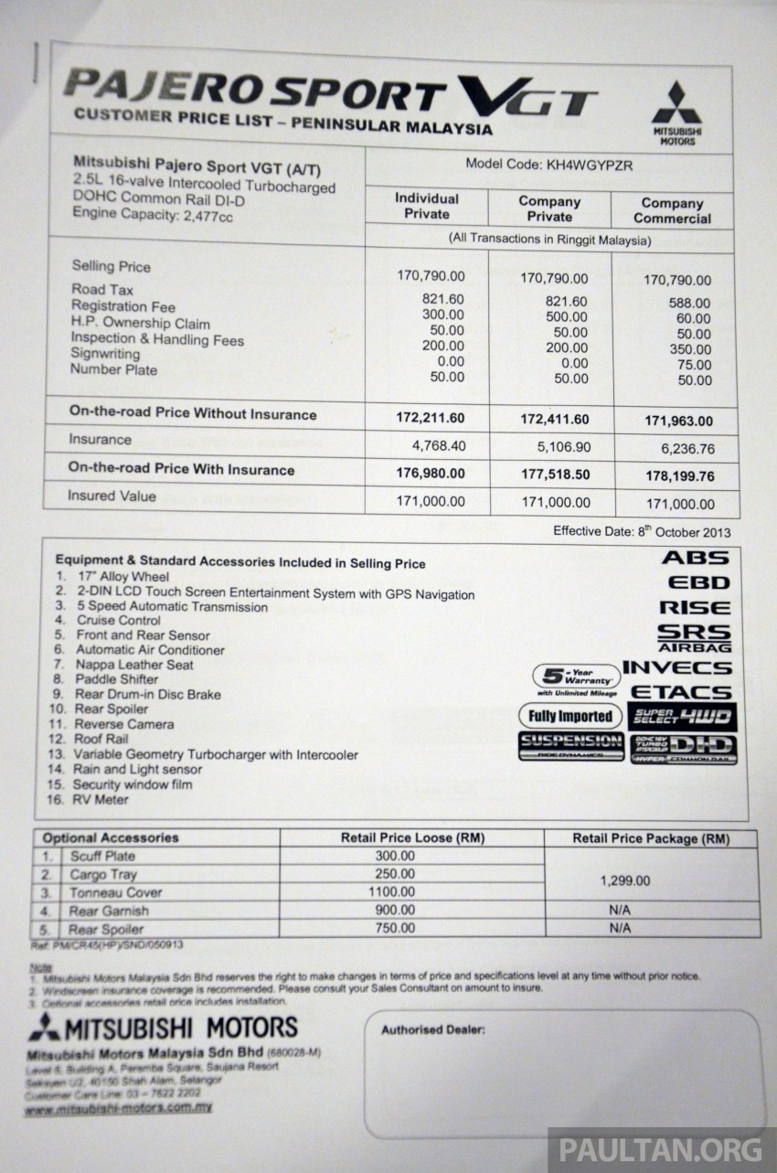 Mitsubishi Pajero Sport GL and Pajero Sport VGT enhanced for 2013 – priced at RM156k and RM177k 203661