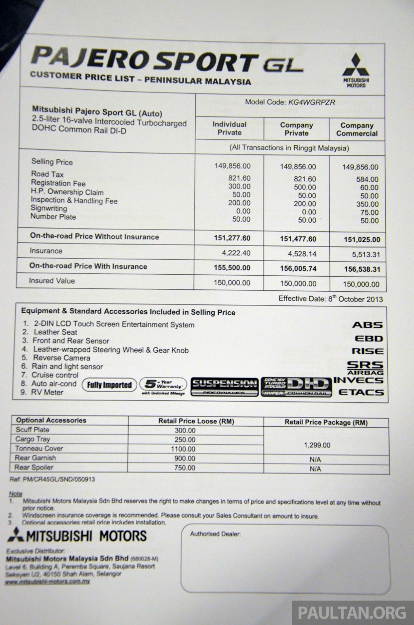 Mitsubishi Pajero Sport GL and Pajero Sport VGT enhanced for 2013 – priced at RM156k and RM177k 203662